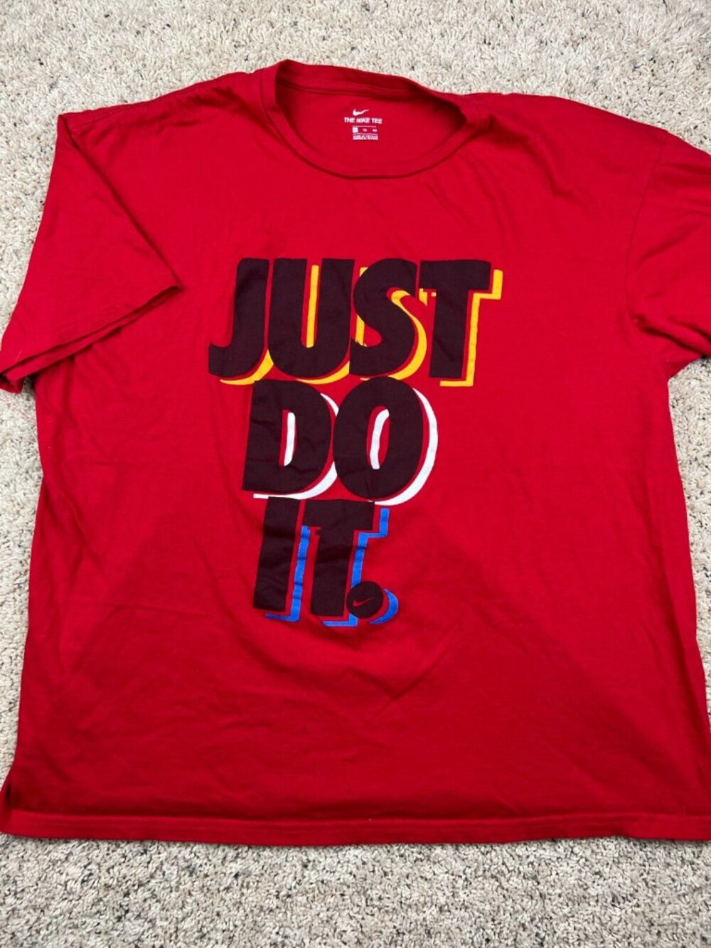 The Nike Tee Men's Short Sleeve T Shirt Red Size XL Just Do It Swoosh Big Logo